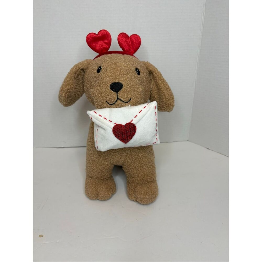 Valentines Day Plush Brown Dog Dachshund Love Letter Headband Plush Decor NWT